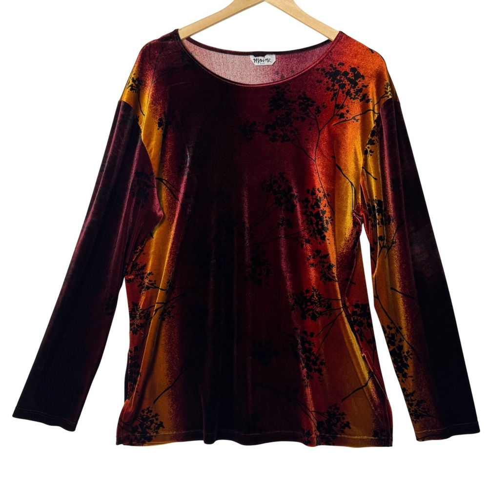 Womens Size Large Velvet Ombre‎ Floral Top Boho Fall Lagenlook Long Sleeve
